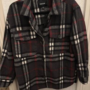 Chic & Lake Women's Plaid Utility Jacket - Black and Red